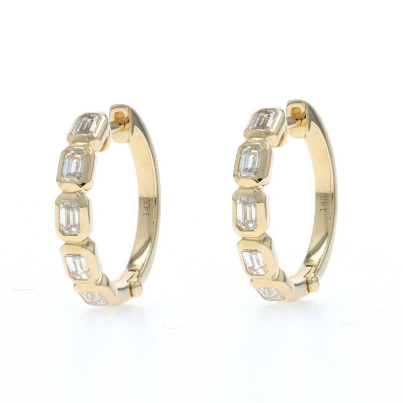 Yellow Gold Diamond Hoop Earrings - 14k Emerald 1.09ctw Pierced