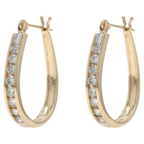 Yellow Gold Diamond Hoop Earrings - 14k Round Brilliant 1.00ctw Pierced For Sale