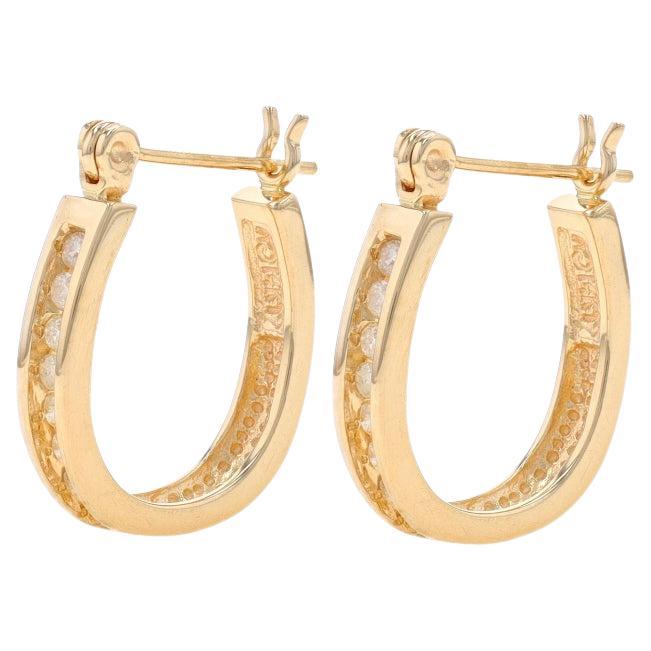 Yellow Gold Diamond Hoop Earrings 14k Round Brilliant .24ctw Channel Set Pierced