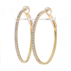 Yellow Gold Diamond Hoop Earrings -14k Round Brilliant .50ctw French Set Pierced