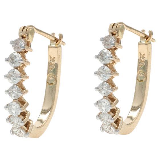 Yellow Gold Diamond Hoop Earrings - 14k Round Brilliant .50ctw Pierced en venta