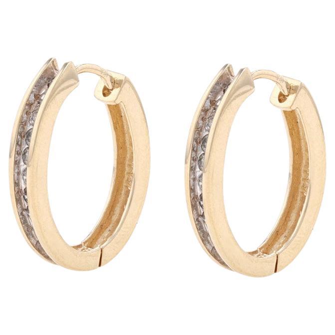 Yellow Gold Diamond Hoop Earrings - 14k Round Brilliant .66ctw Oval Pierced