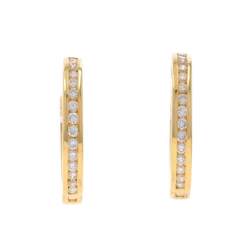 Round Cut Yellow Gold Diamond Hoop Earrings - 18k Round .60ctw Channel Set Pierced For Sale