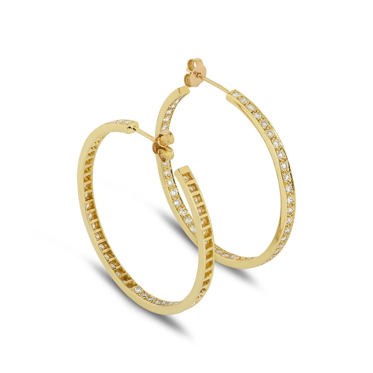 Yellow Gold Diamond Hoop Earrings 2.35ct TDW In Excellent Condition For Sale In London, GB