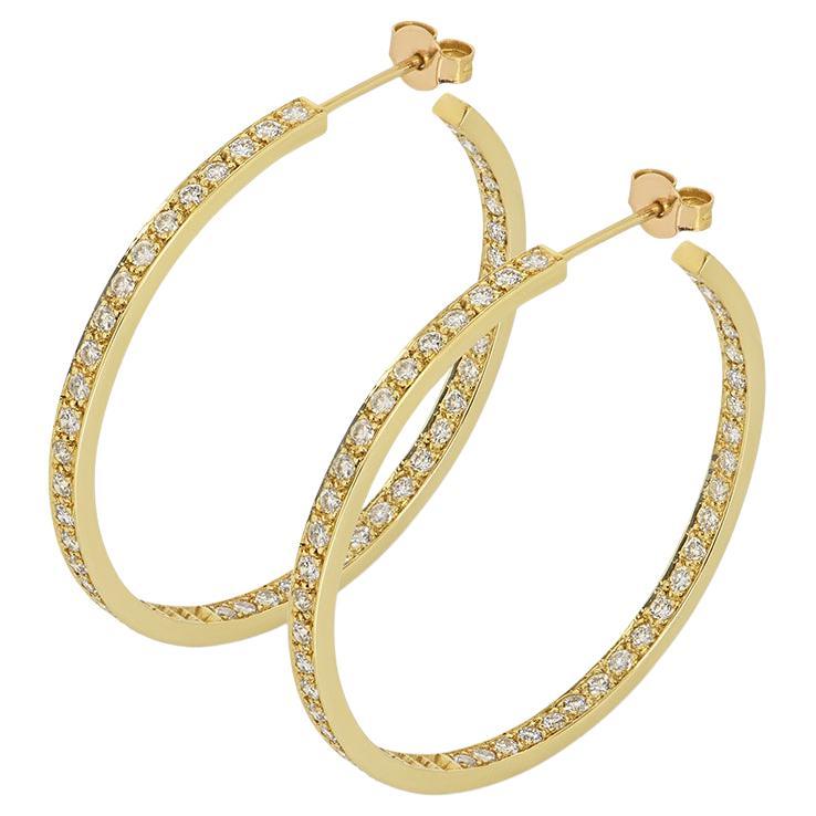 Yellow Gold Diamond Hoop Earrings 2.35ct TDW For Sale