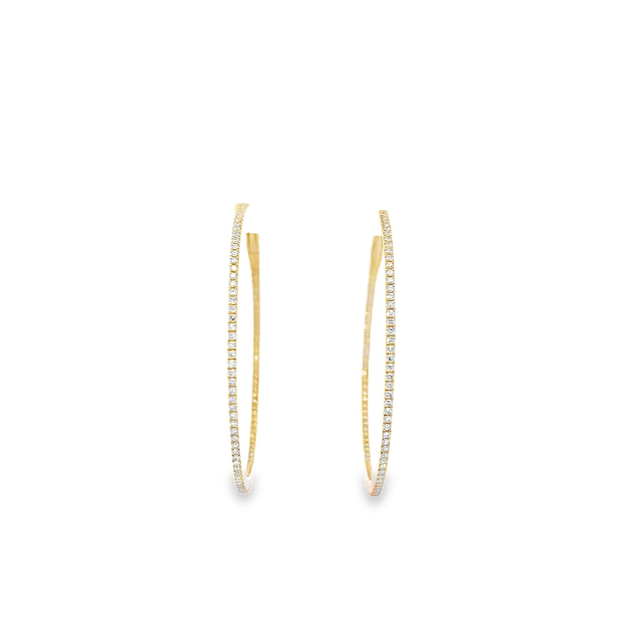 Taille ronde Maurice Fine Jewelry - Créoles en or jaune avec diamants à l'intérieur et à l'extérieur, de diamètre de 1,1/4