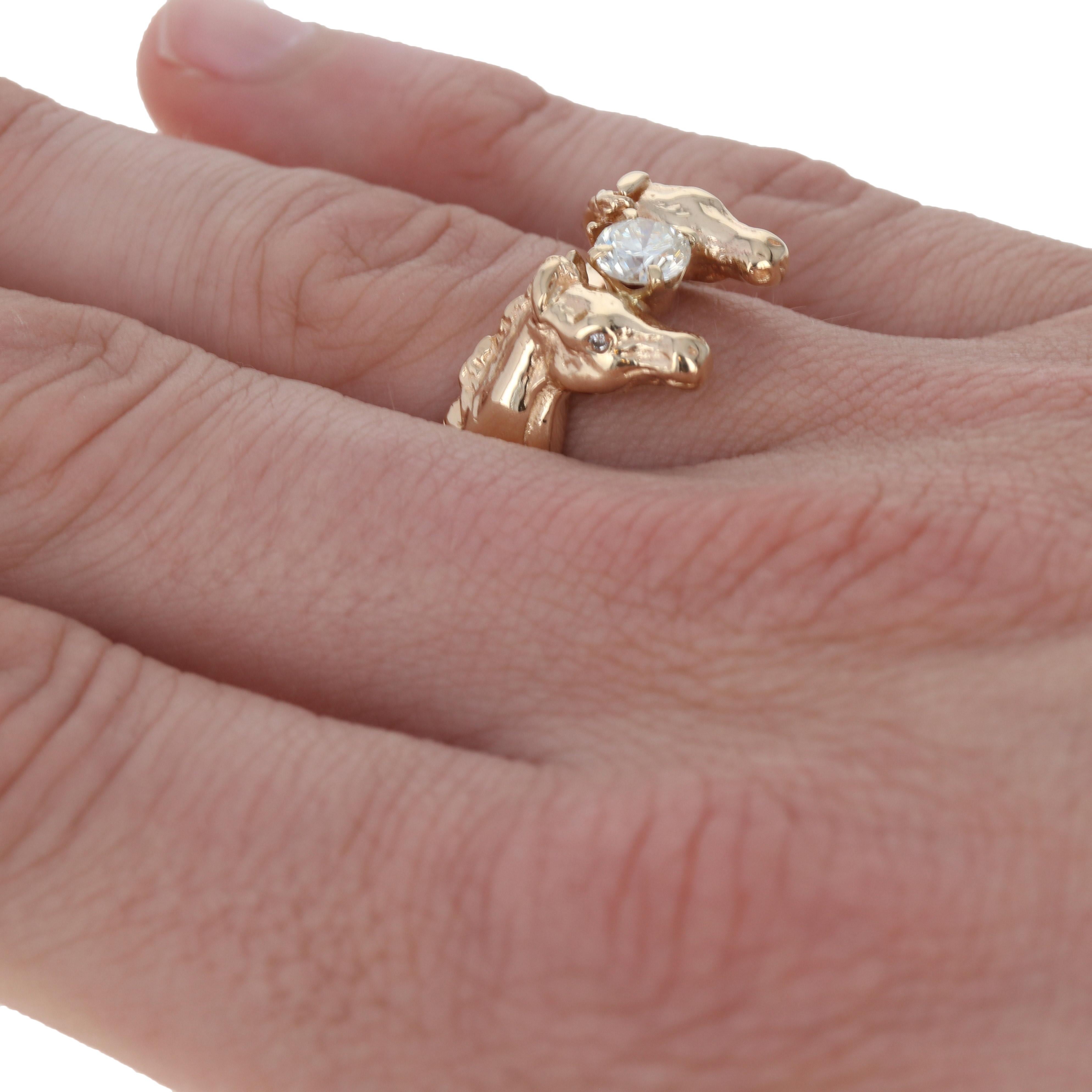 Round Cut Yellow Gold Diamond Horse Ring, 14k Round Brilliant .80 Carat Equestrian Men's