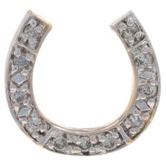 Yellow Gold Diamond Horseshoe Pendant - 14k Round Brilliant .22ctw Good Luck
