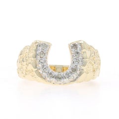 Yellow Gold Diamond Horseshoe Ring - 10k Round .28ctw Equestrian Good Luck