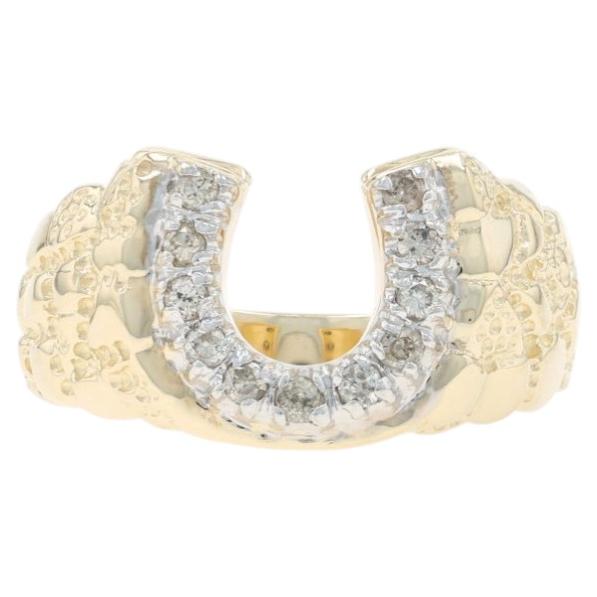 Yellow Gold Diamond Horseshoe Ring - 10k Round .28ctw Equestrian Good Luck