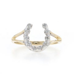Yellow Gold Diamond Horseshoe Ring - 10k Single .10ctw Equestrian Good Luck