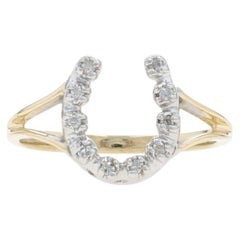 Yellow Gold Diamond Horseshoe Ring - 10k Single .10ctw Equestrian Good Luck