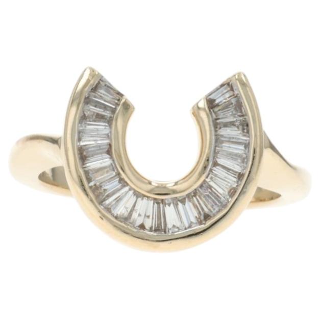 Yellow Gold Diamond Horseshoe Ring - 14k Baguette .50ctw Equestrian Good Luck