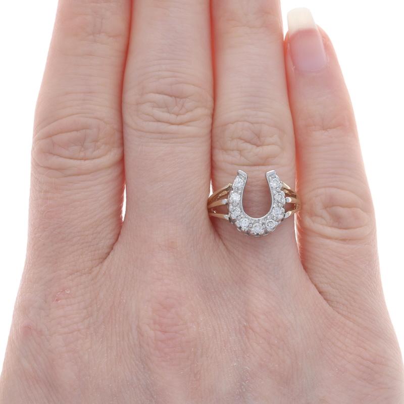 Round Cut Yellow Gold Diamond Horseshoe Ring - 14k Round .36ctw Equestrian Good Luck
