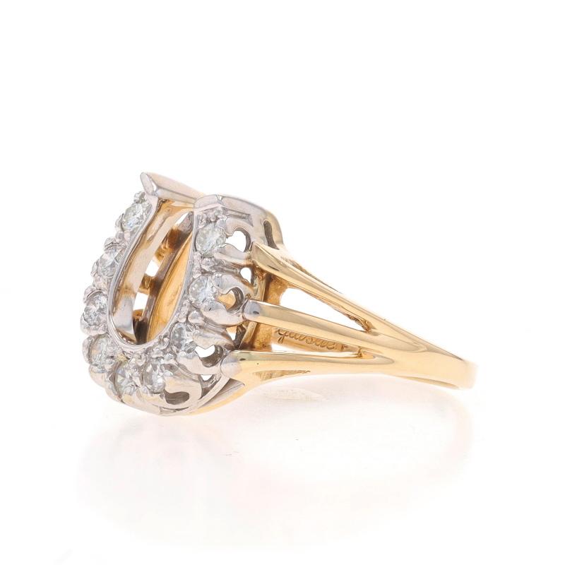 Yellow Gold Diamond Horseshoe Ring - 14k Round .36ctw Equestrian Good Luck In Excellent Condition In Greensboro, NC
