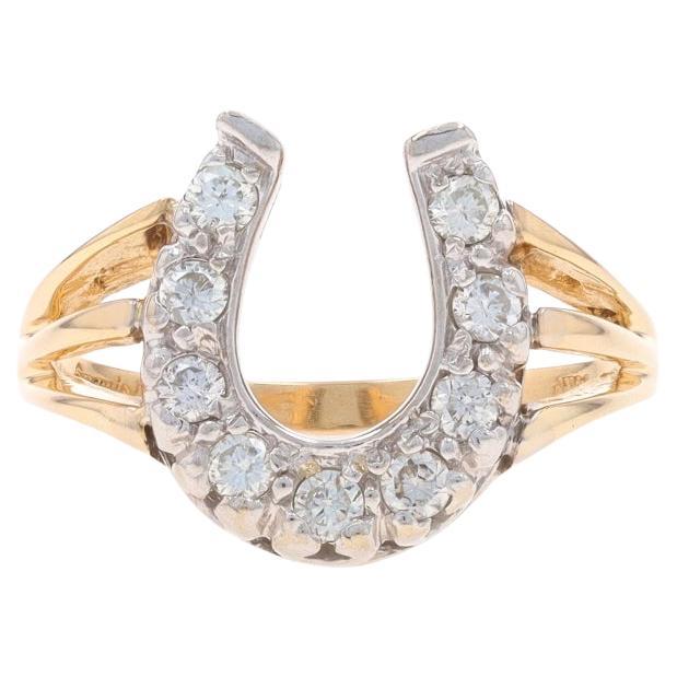 Yellow Gold Diamond Horseshoe Ring - 14k Round .36ctw Equestrian Good Luck