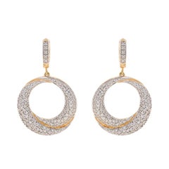 Yellow Gold Diamond Huggie Hoop Dangle Earrings - 14k Round 1.00ctw Pierced