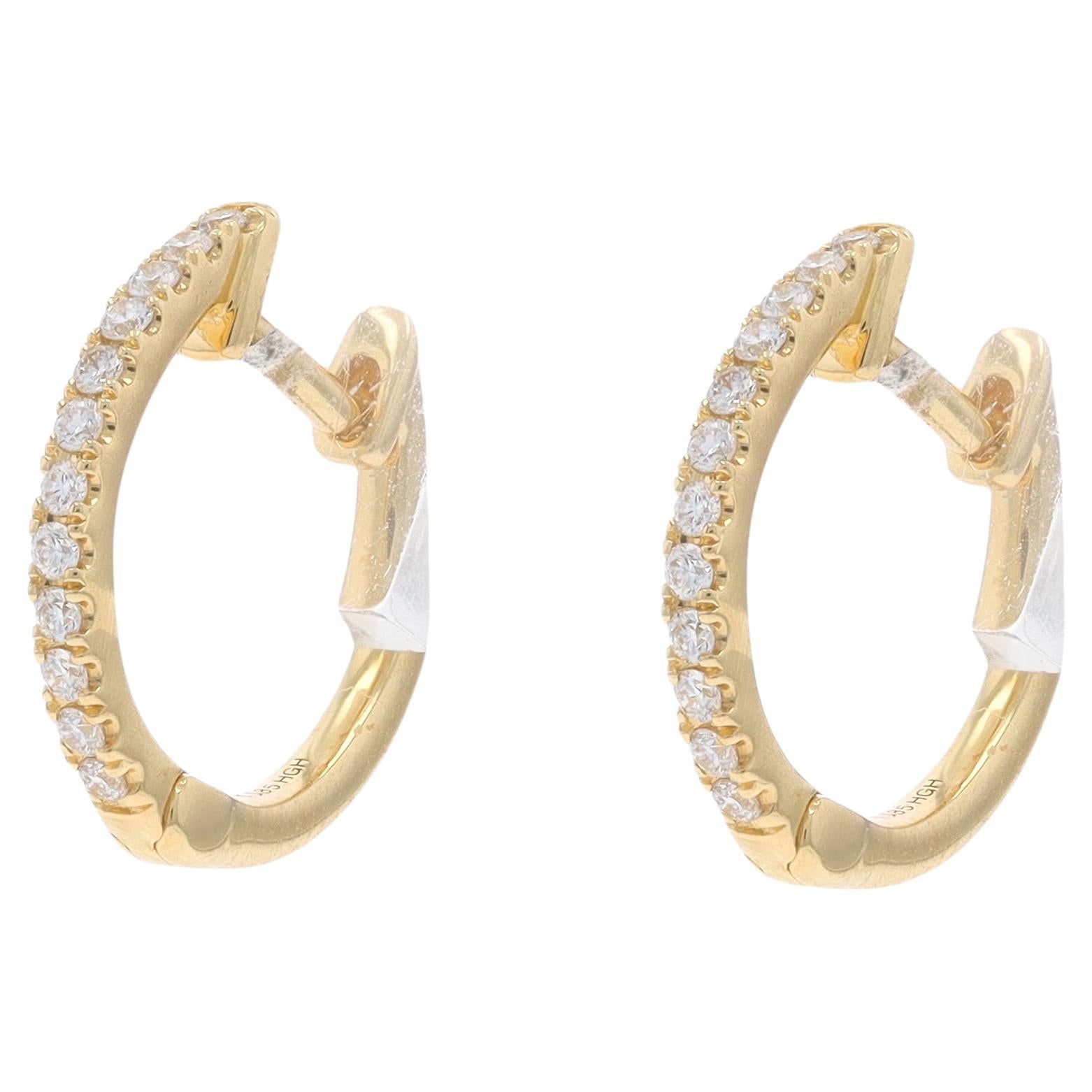 Yellow Gold Diamond Huggie Hoop Earrings - 14k Round .12ctw French Set Pierced For Sale