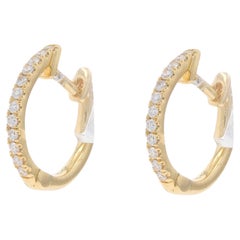 Yellow Gold Diamond Huggie Hoop Earrings - 14k Round .12ctw French Set Pierced