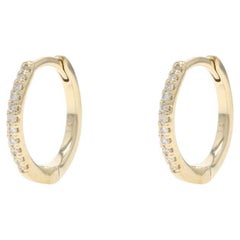 Yellow Gold Diamond Huggie Hoop Earrings - 14k Round Pierced