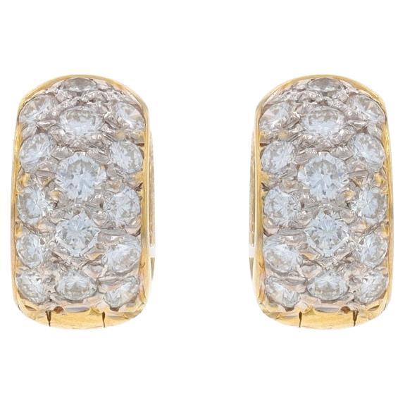 Boucles d'oreilles en or jaune avec diamants - 18k Round 1.00ctw Cluster Pierced en vente