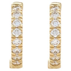 Yellow Gold Diamond Huggie Hoop Earrings - 18k Round .24ctw French Set Pierced