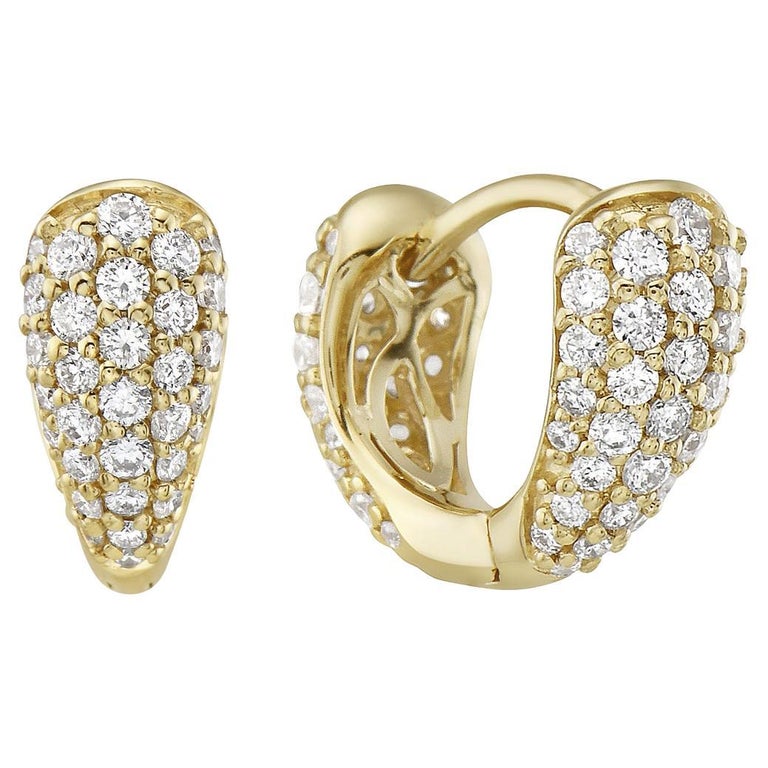 Yellow Gold Diamond Huggies For Sale at 1stDibs