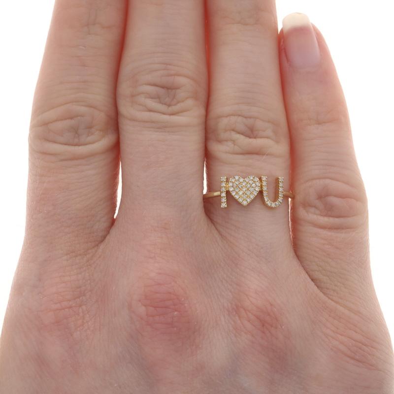 Yellow Gold Diamond I Love You Band - 14k Single Cut .15ctw Heart Message Ring In New Condition For Sale In Greensboro, NC