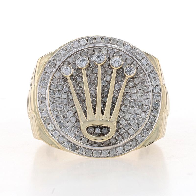 Yellow Gold Diamond Iconic Crown Men's Ring - 10k Round 2.00ctw Royalty Bling For Sale