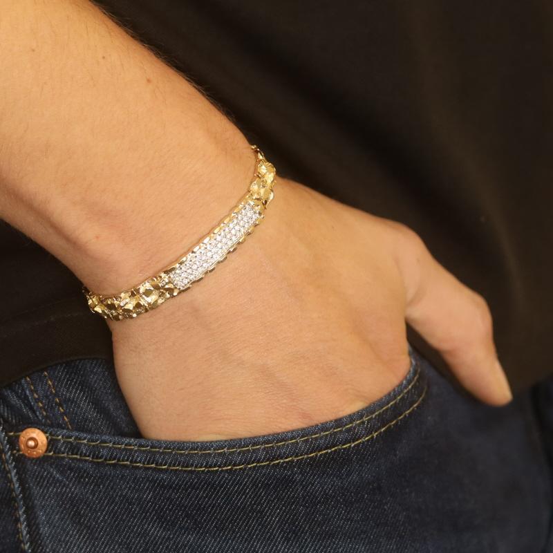 Taglio rotondo Bracciale da uomo in oro giallo con diamante a barra 7 1/4
