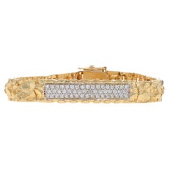 Gelbgold Diamant ID Bar Herrenarmband 7 1/4" - 14k Rundes 1,50ctw Nugget Blin
