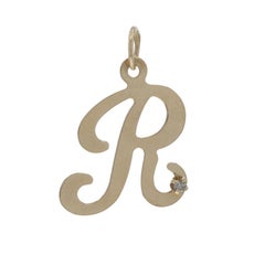 Yellow Gold Diamond Initial R Pendant - 14k Single Monogram Letter