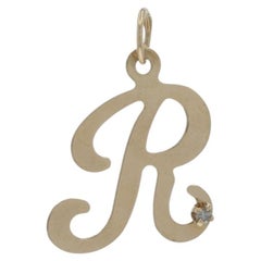 Yellow Gold Diamond Initial R Pendant - 14k Single Monogram Letter