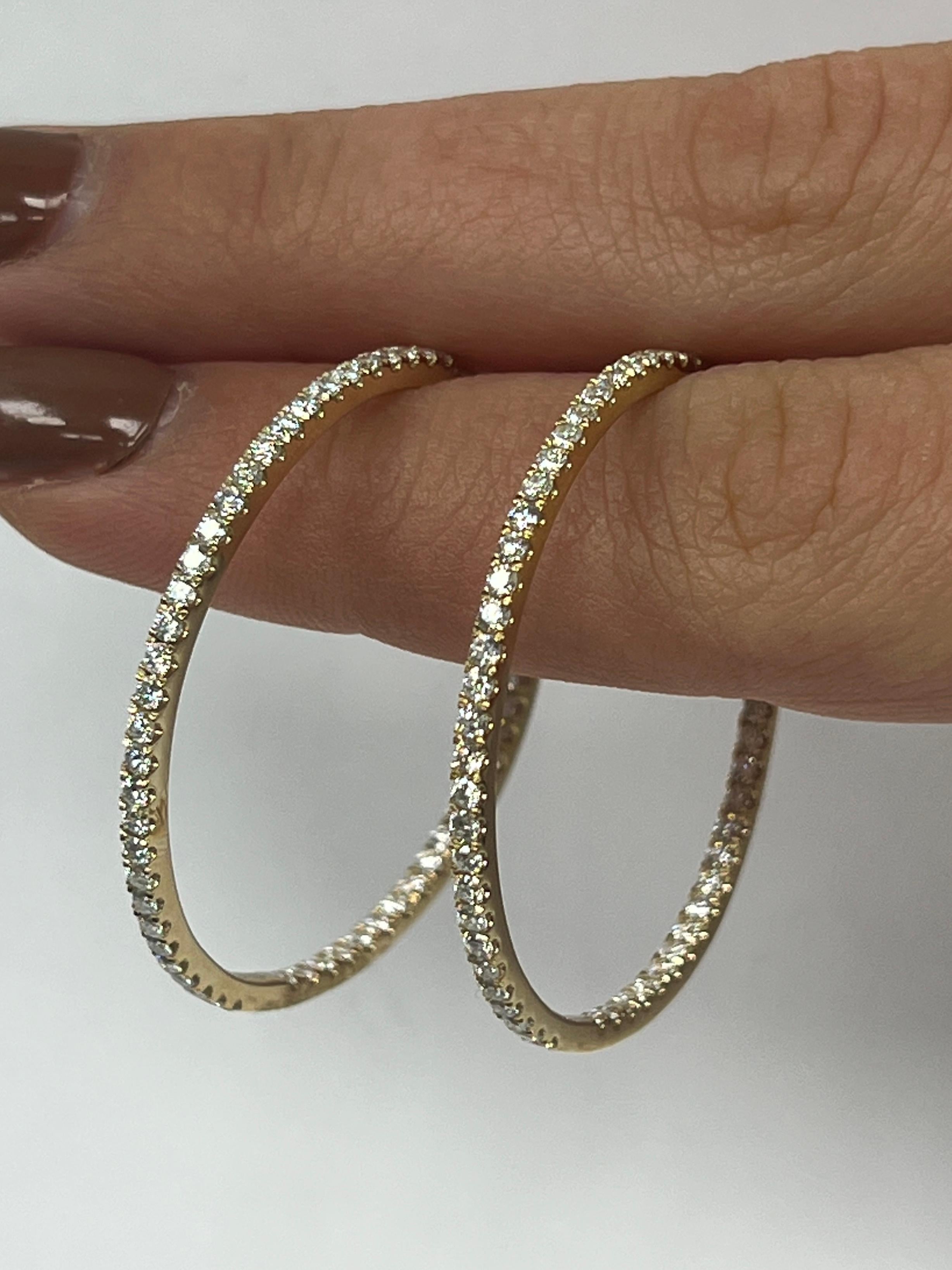 Modern Yellow Gold Diamond Inside and Out Hoop Earrings For Sale