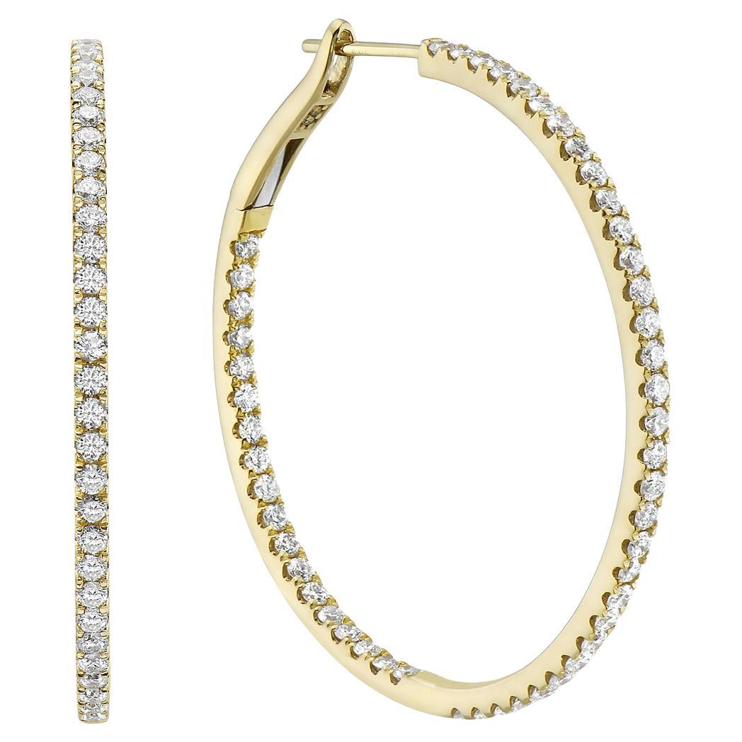 Yellow Gold Diamond Inside and Out Hoop Earrings For Sale