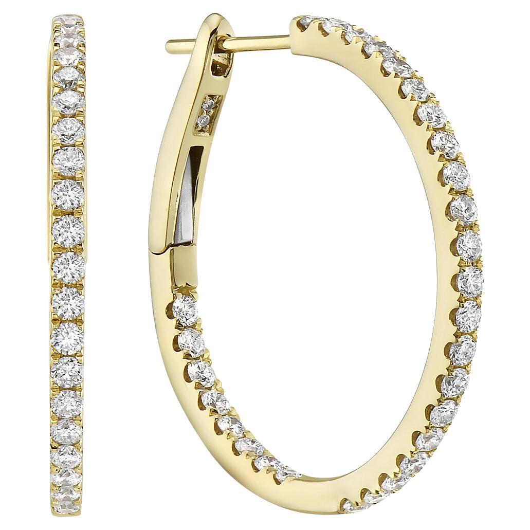 Yellow Gold Diamond Inside and Out Hoop Earrings For Sale