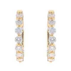 Orecchini a cerchio in oro giallo con diamante Inside-Out 14k a brillante rotondo 1,00ctw con foro