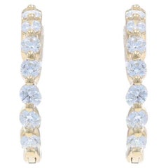 Pendientes de aro de oro amarillo con diamantes dentro-fuera 14k redondos brillantes 1,17ctw perforados