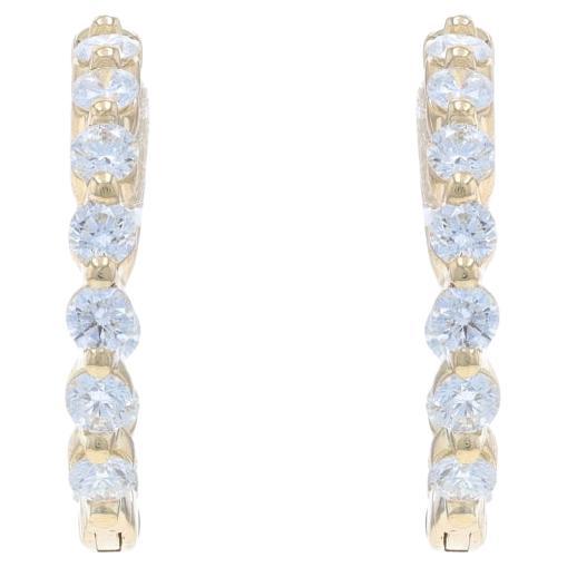 Yellow Gold Diamond Inside-Out Hoop Earrings 14k Round Brilliant 1.17ctw Pierced