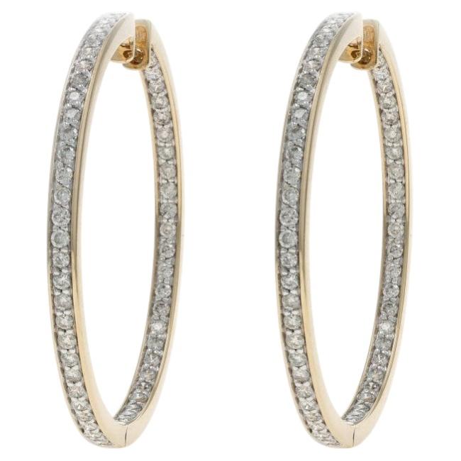 Yellow Gold Diamond Inside-Out Hoop Earrings 14k Round Brilliant 2.20ctw Pierced