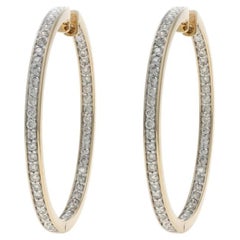 Orecchini a cerchio in oro giallo con diamante Inside-Out 14k a brillante rotondo da 2,20 carati, forati
