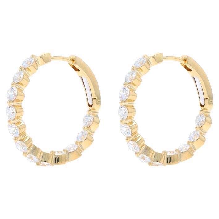 Yellow Gold Diamond Inside-Out Hoop Earrings 18k Round Brilliant 2.07ctw Pierced For Sale
