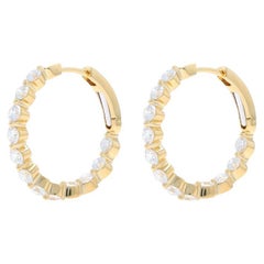 Yellow Gold Diamond Inside-Out Hoop Earrings 18k Round Brilliant 2.07ctw Pierced