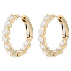 Yellow Gold Diamond Inside-Out Hoop Earrings 18k Round Brilliant 2.08ctw Pierced
