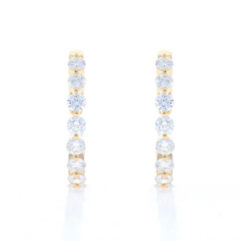 Round Cut Yellow Gold Diamond Inside-Out Hoop Earrings 18k Round Brilliant 2.11ctw Pierced For Sale