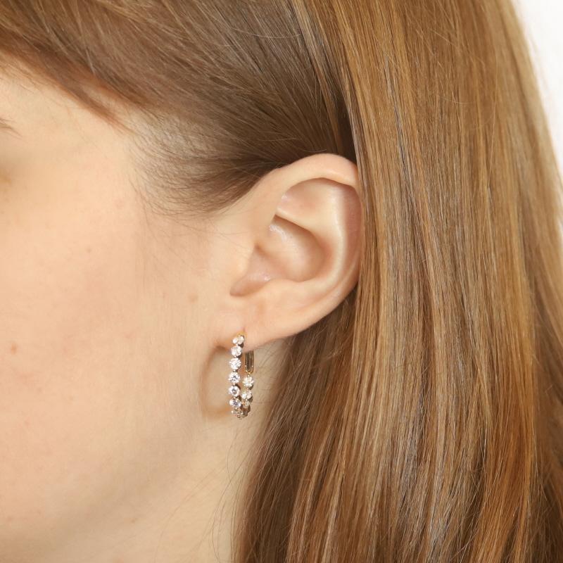 Yellow Gold Diamond Inside-Out Hoop Earrings 18k Round Brilliant 2.11ctw Pierced In New Condition For Sale In Greensboro, NC
