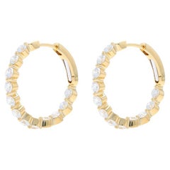 Yellow Gold Diamond Inside-Out Hoop Earrings 18k Round Brilliant 2.11ctw Pierced