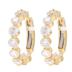 Yellow Gold Diamond Inside-Out Hoop Earrings 18k Round Brilliant 3.05ctw Pierced