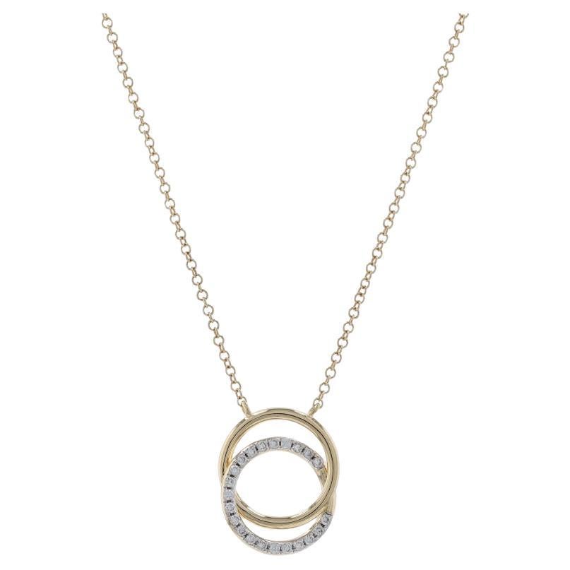 Yellow Gold Diamond Intertwined Circles Necklace - 14k Round .12ctw Adjustable For Sale