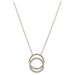 Yellow Gold Diamond Intertwined Circles Necklace - 14k Round .12ctw Adjustable